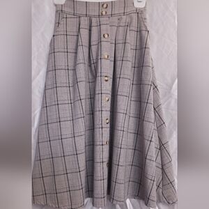 Gray Plaid Button-Down Skirt